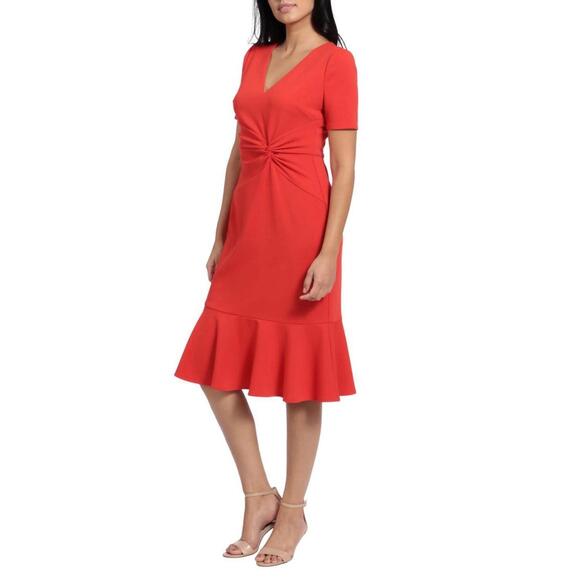 LONDON TIMES Dresses & Skirts - NEW LONDON TIMES twist waist ruffle skirt sheath dress in scarlet red